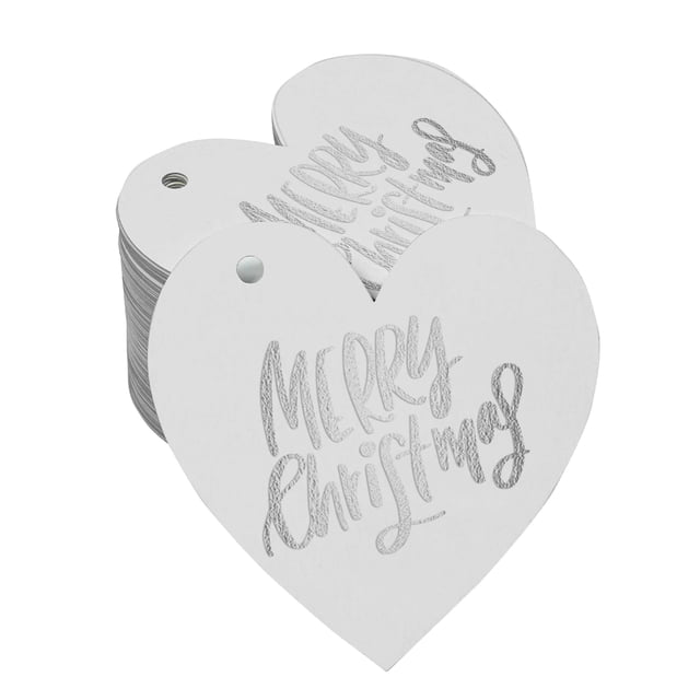 Inkdotpot 50 Pack Real Silver Foil Paper Tag Merry Christmas Favor Hang Tag