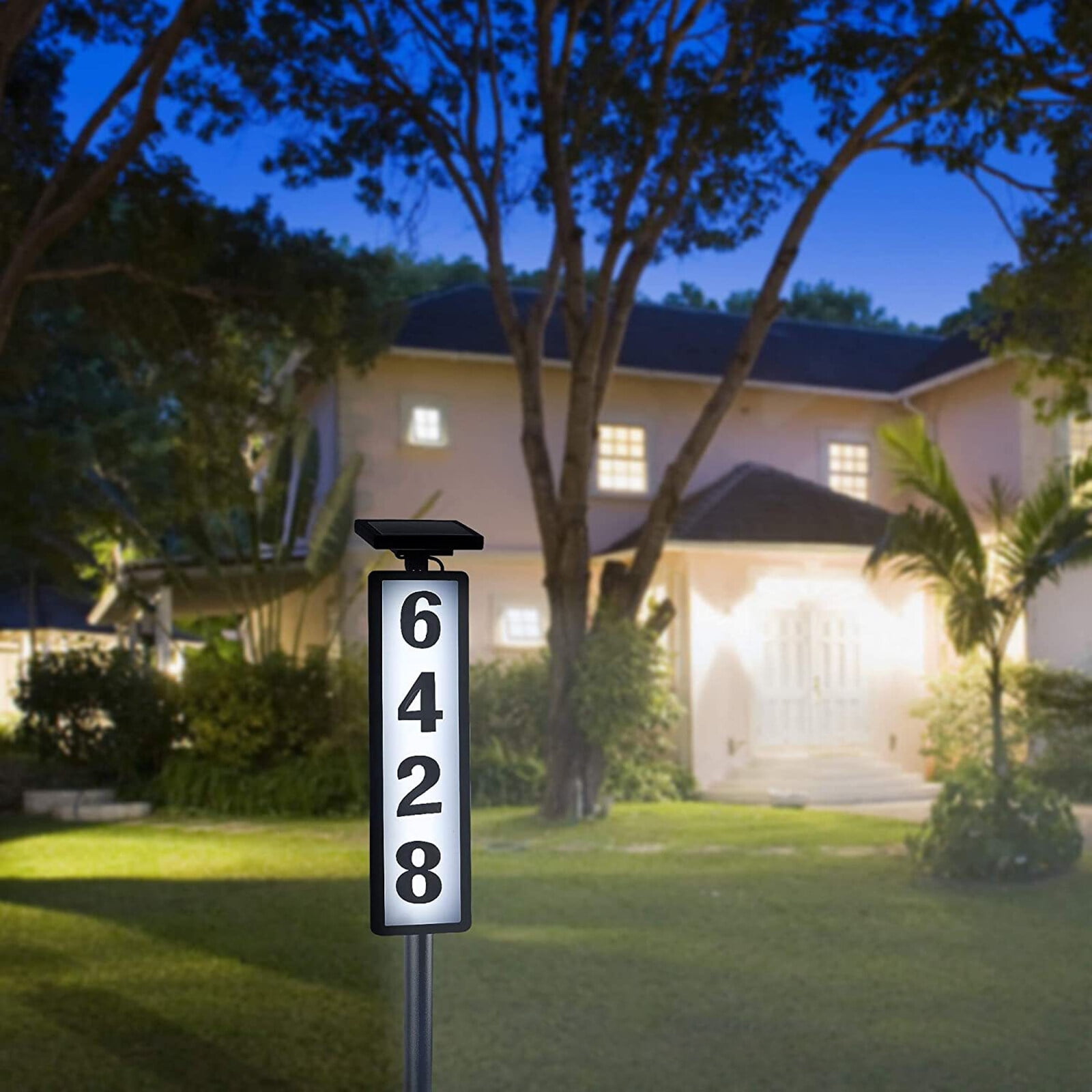 OhhGo Solar Address Sign, House Numbers for Outside Rechargeable LED Illuminated Lighted Address Signs with Waterproof Cover Mailbox Numbers Plaque for Street Yard Garden Driveway