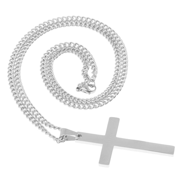 Collar con colgante religioso de crucifijo de oración cristiana de acero inoxidable Plata