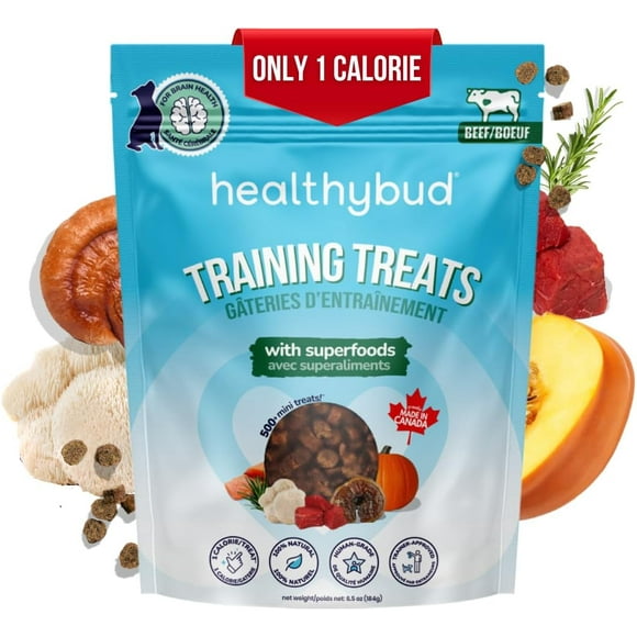 shiyou-Healthybud Mini Training Treats for Dogs – Soft, Low-Calorie Beef Liver Training Treats for Puppies & Small Dogs – Superfood Ingredients: Reishi, Lion’s Mane, Salmon Oil – Made in Canada (6.5o