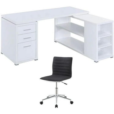Home Square 2 Piece Set with L-Shape Writing Desk and Adjustable Office Chair