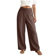 thumbnail image 4 of larppty Linen Pants Women Summer Elastic Waist Drawstring Straight Leg Pants Flowy Beach Vacation Lounge Trousers with Pocket (Brown, L), 4 of 9