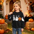 thumbnail image 5 of RUTAYY Girls Crewneck Sweatshirt Halloween Ghost Pumpkin Graphic Long Sleeve Kids Tops Casual Party Wear, Black, 5 of 6