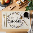thumbnail image 2 of Placemats Set of 6, Home Sweet Woven Placemat, Linen Place Mats for Kitchen/Dining Tables, Wreath Botanical Farmhouse Plants Beige Washable Table Mats for Party, 2 of 8