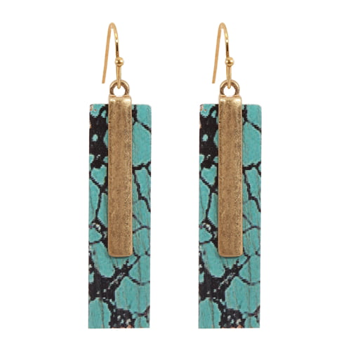 Abstract rectangular Pierced Dangle Earrings in multi color and gold Metallic