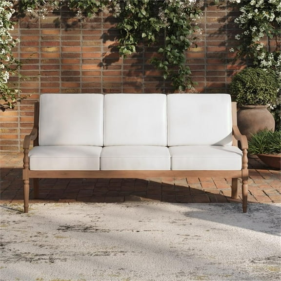 Pemberly Row Traditional Wood Patio Sofa in Natural/White Finish
