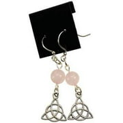 Rose Quartz Pink Miniature Meditation Prayer Beads Celtic Triquetra Hanging Charm Earrings