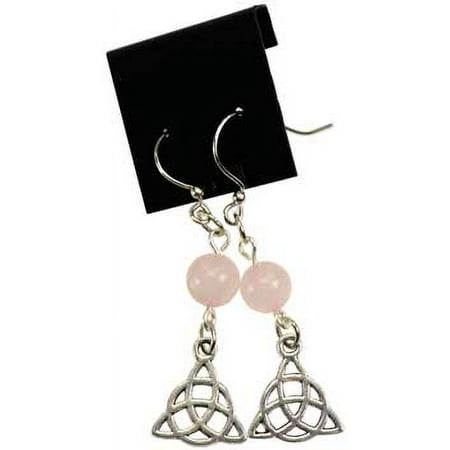 Rose Quartz Pink Miniature Meditation Prayer Beads Celtic Triquetra Hanging Charm Earrings