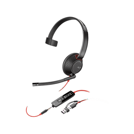 Poly Blackwire 5210 Monaural USB-C Headset +3.5mm Plug +USB-C/A Adapter