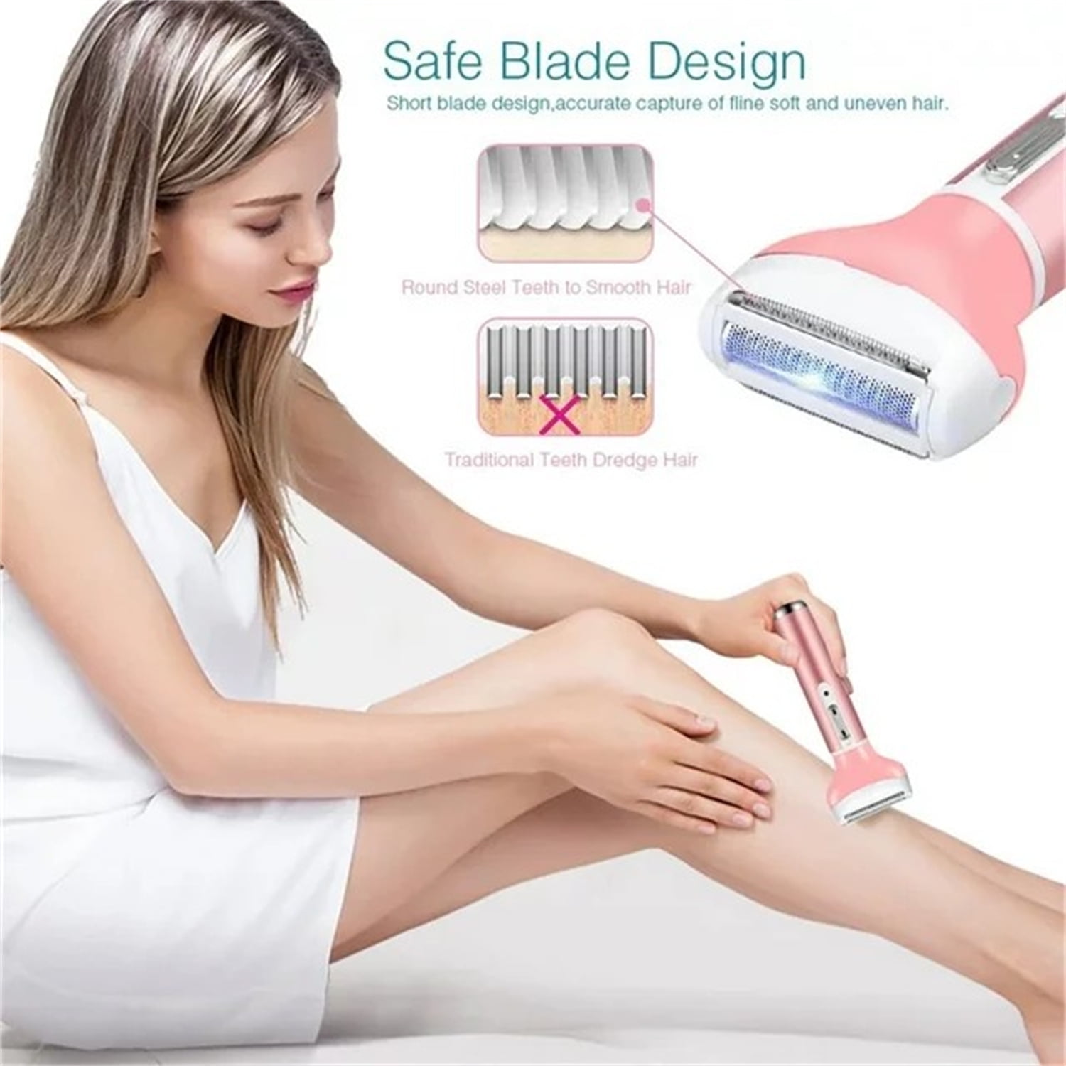 Cordless Electric Lady Shaver,4 in 1 Woman Facial Epilators, Rechargeable Epilator Lady Hair Painless Shaver,Hair Removerfor Face & Body Hair Removal,Eyebrow Trimmer,Armpit, Bikini and Leg(Rose Gold)