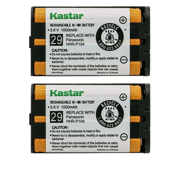 Kastar 2-Pack 3.6v 1000mAh Battery HHR-P104 Replacement for Panasonic HHR-P104A HHRP104 TYPE 29 KX5664 KX5672 KX5673 KX650 KX6502 Handset, Radio Shack 23968 439024 439025 439026 439030 439031