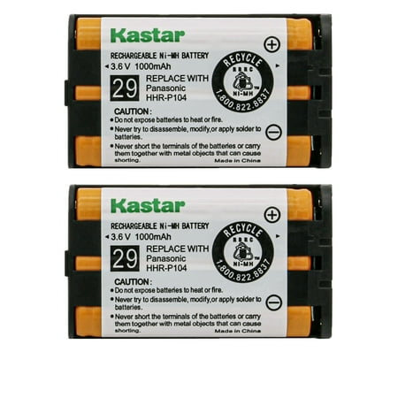 Kastar 2-Pack 3.6v 1000mAh Battery HHR-P104 Replacement for Panasonic HHR-P104A HHRP104 TYPE 29 KX5664 KX5672 KX5673 KX650 KX6502 Handset, Radio Shack 23968 439024 439025 439026 439030 439031