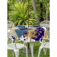 thumbnail image 2 of Outdoor Tablecloth with Umbrella Hole and Zipper, Christmas Tree Round Table Cloth 60 Inch Waterproof Tablecloth, Winter Snowflake Blue Xmas Tree Abstract Picnic Table Cover for Patio Camping, 2 of 7