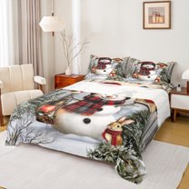 Castle Fairy Teens Children Xmas Snowman Rabbit 3Pcs Twin Sheet Sets,Happy New Year Twin Fitted Sheet,Christmas Festival Theme Breathable Flat Sheet,Ultra Soft Home Decor