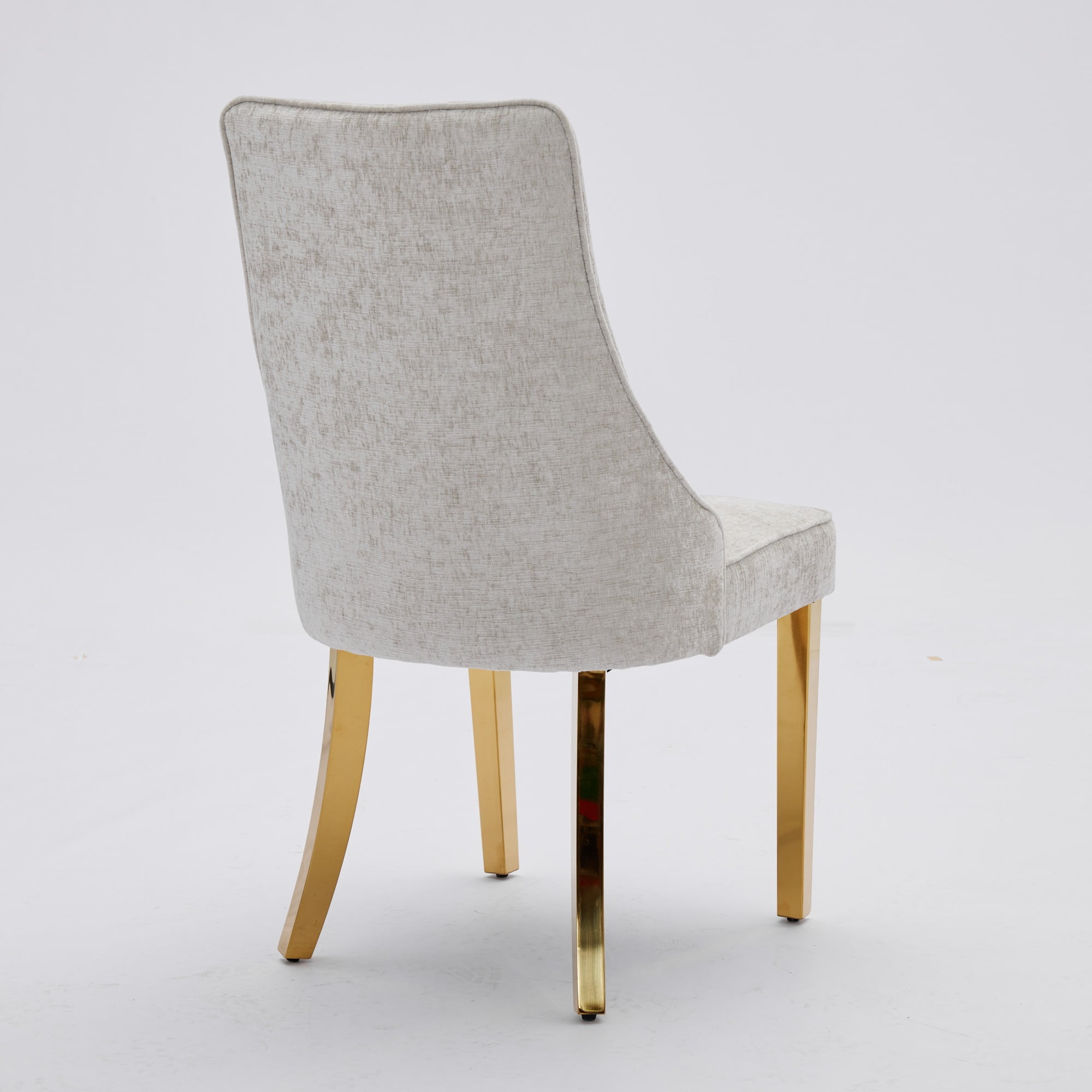 Aukfa Modern Chenille Dining Chairs Set of 2, Upholstered Kitchen Side Chair Accent Chair w/ Golden Steel Legs,Beige
