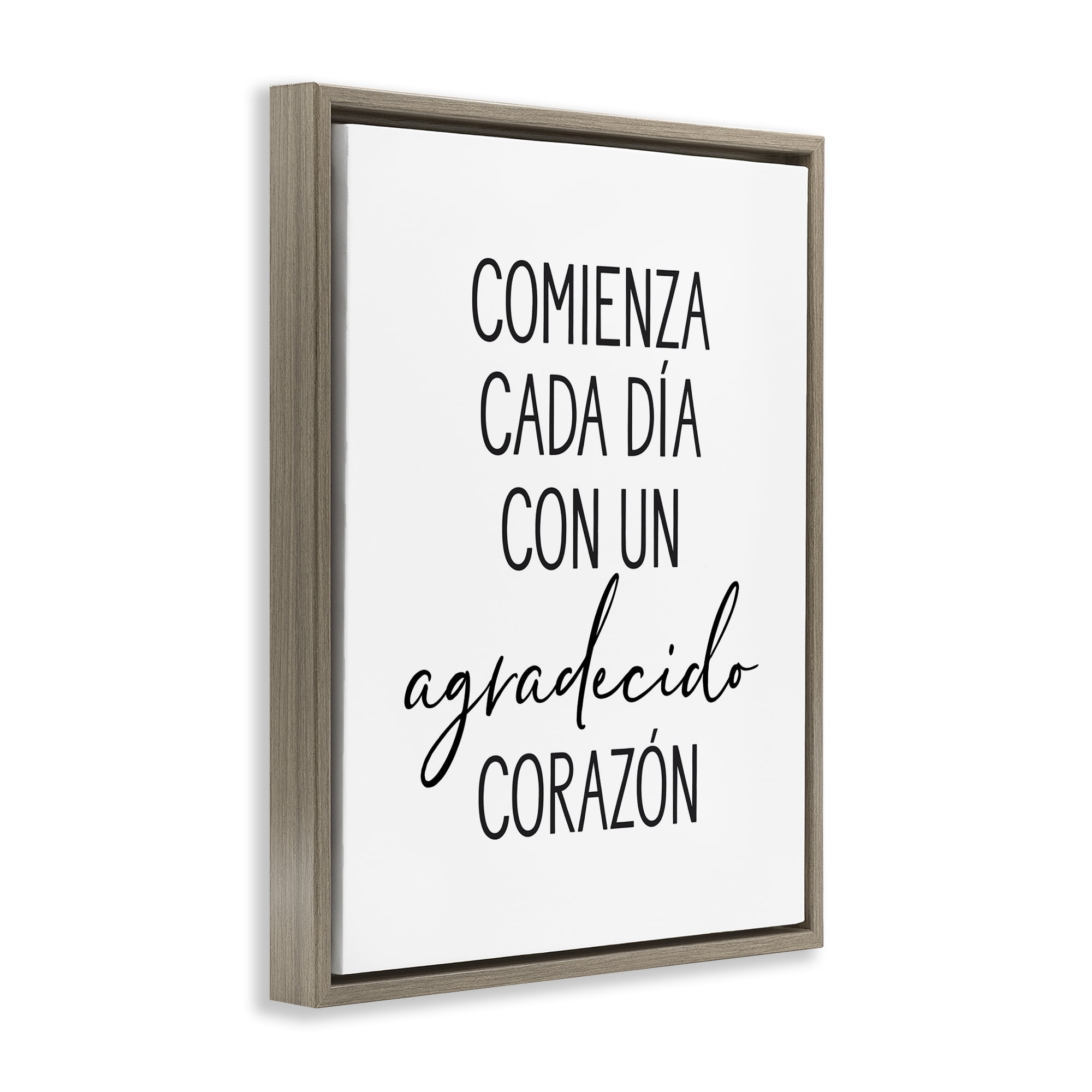 Stupell Industries Con Un Agradecido Corazón Inspirational Quotes & Sayings Painting Brown Floater Framed Art Print Wall Art, 25 x 31