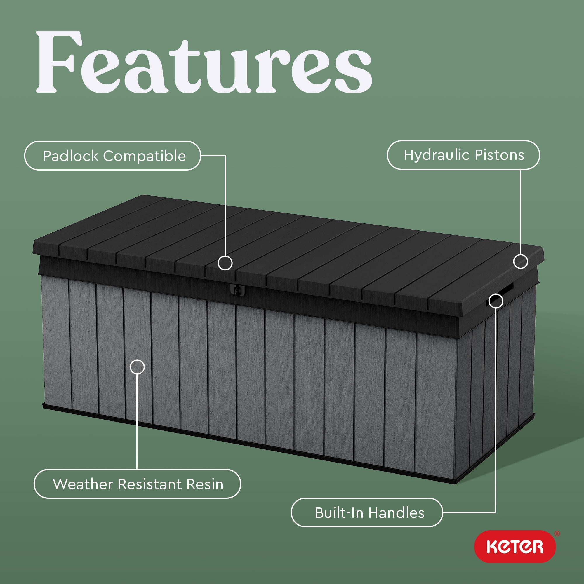 Keter Darwin 100 Gallon Large Resin Deck Box for Patio Outdoor Storage, Grey