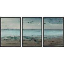 wall26 Framed Canvas Print Wall Art Set Grunge Teal & Brown Beach Shoreline Landscape Geometric Ocean Digital Art Minimalism Nautical Multicolor for Living Room, Bedroom, Office - 24"x36&quo