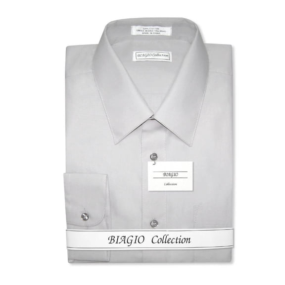 Biagio Men's 100% COTTON Solid SILVER GREY Color Dress Shirt sz 14.5 32/33