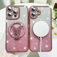 thumbnail image 5 of OOK Magnetic Case for iPhone 16 with Screen Protector, Compatible with Magsafe Cute Butterfly Kickstand Glitter Sparkly Rhinestone Case with Camera Protector for Women Girls, Pink, 5 of 6