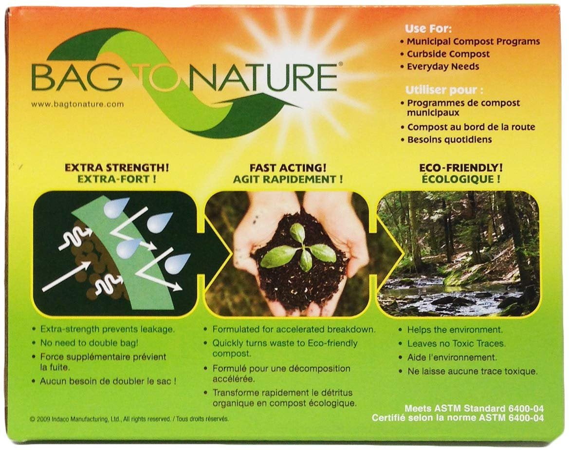 Bag To Nature Compostable Garbage Bag - Biodegradable Liner - 100 Count, 3 Gallon — Indoor & Outdoor Container & Garden Use