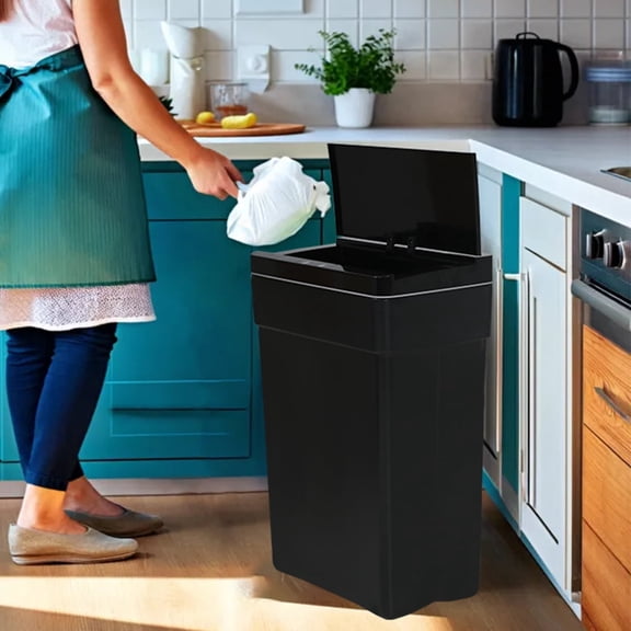 BIQWBIC 13 Gallon Plastic Automatic Trash Can,Motion Sensor Kitchen Trash Can for Kitchen, Bathroom, Office, Black
