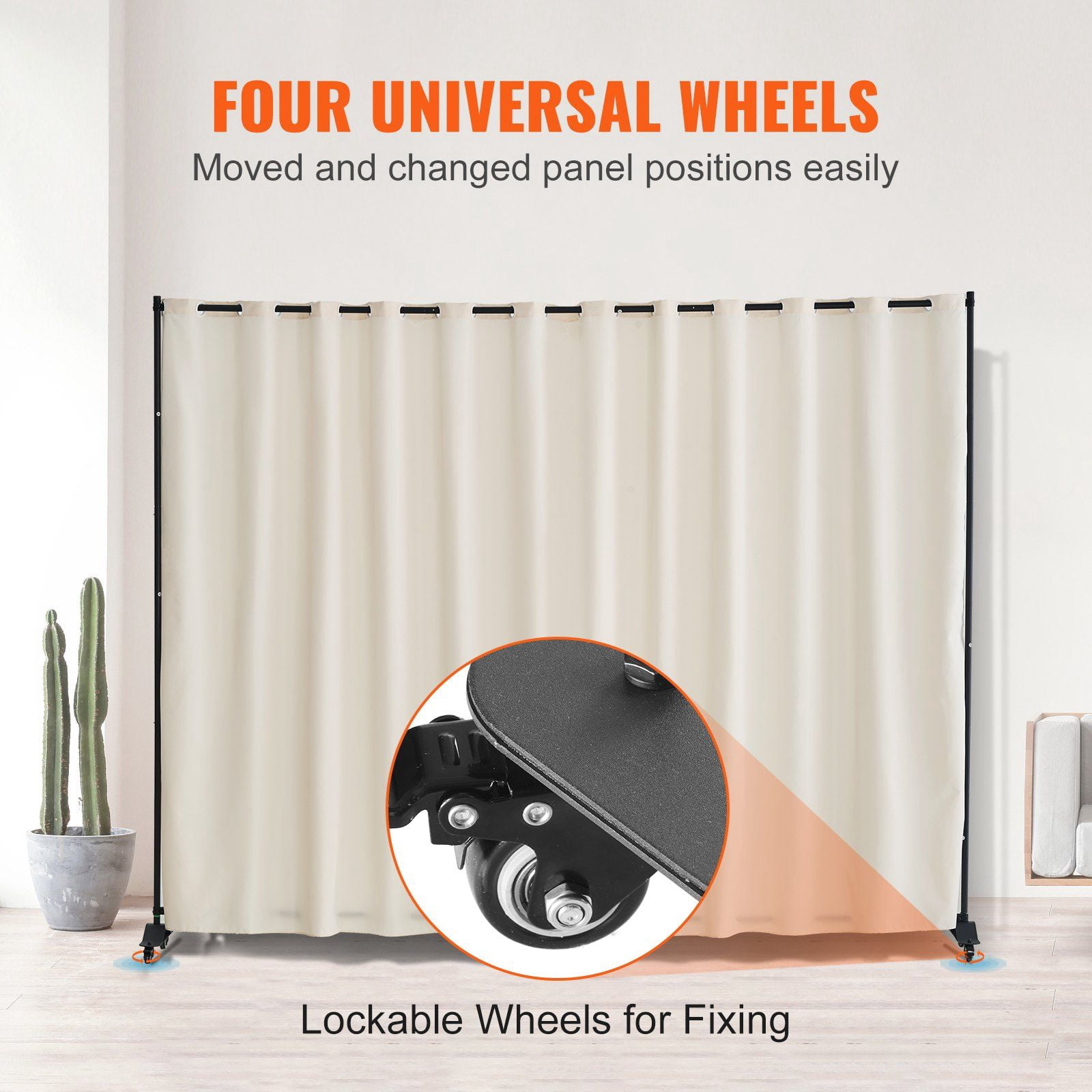 Extra Wide 8-Panel Room Divider on Casters, Mobile Privacy Screen for Large Spaces, Office, Studio - Beige