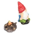 thumbnail image 4 of Juego de 2 gnomos de jardinería en miniatura pintados a mano, vívidos, encantadores, impermeables, estatuas de leña para gnomos sentados de buena suerte., 4 of 14