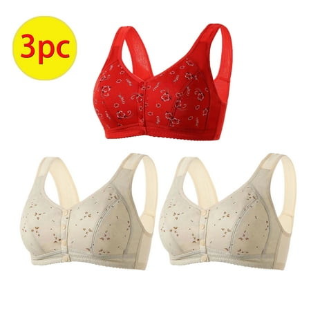 GERsome 3PCS Women s Front Closure Bras Posture Full Coverage Plus Size No Underwire Support Plunge Seamless Bra 3PCS#2Beige/Red XXL