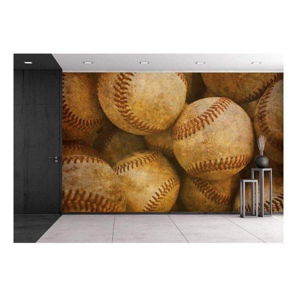Wall26 Aged Vintage Baseball Background - Removable Wall Mural | Self