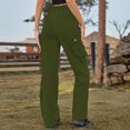 thumbnail image 4 of Defitshape Women's Cargo Jeans Washed Straight Leg Full Length Loose Fit Vintage Fashion Long High Waist Elastic Carpenter Denim Pants Army Green X-Large, 4 of 5