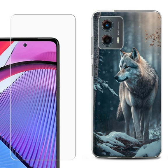 OneToughShield ® Compatible with Motorola Moto G 5G 2023, Shockproof Phone Case, with Tempered Glass Screen Protector - Wolf Winter