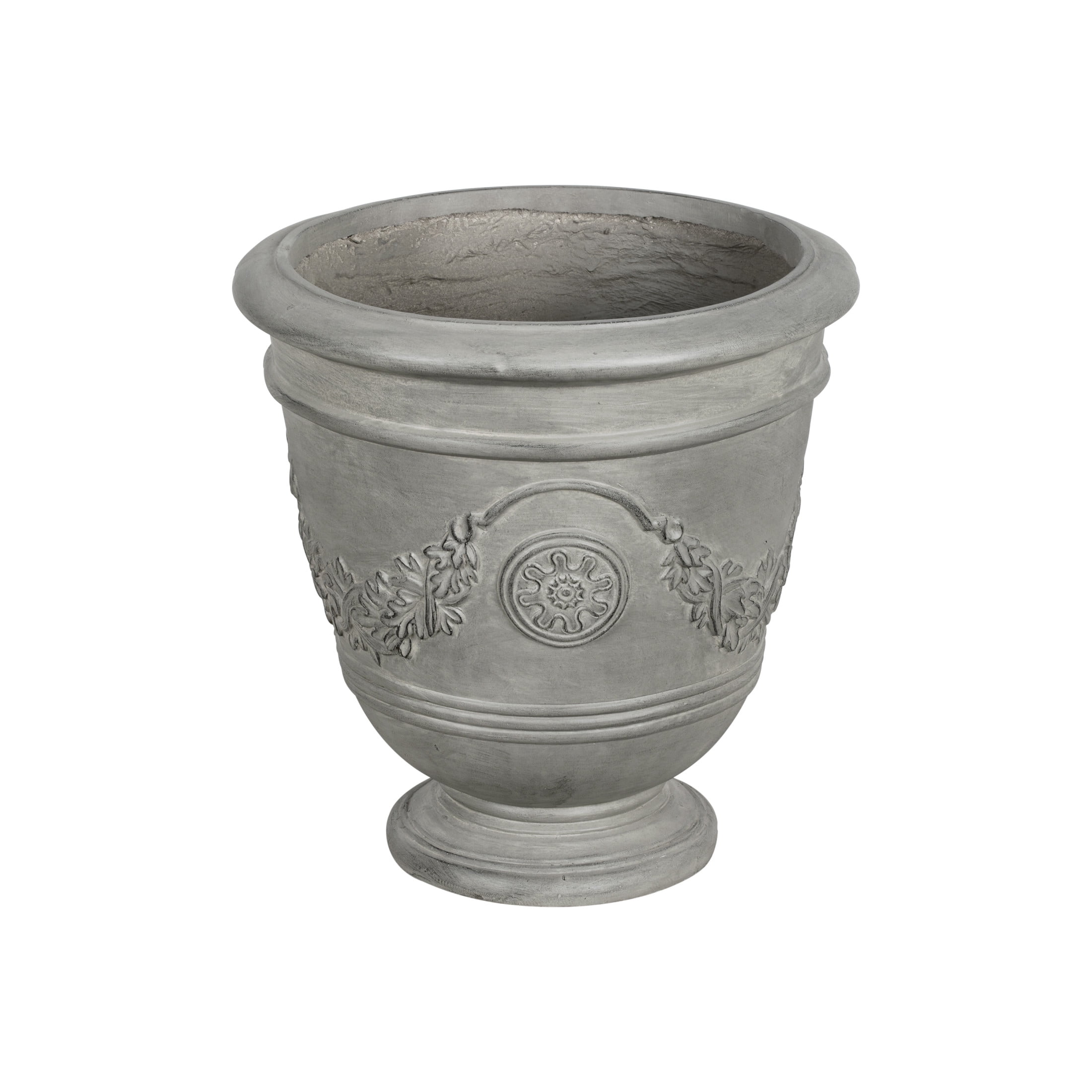 Christopher Knight Home 18" Classical Pedestal Urn Planter, Outdoor Garland Carved Flower Pot, Gray