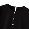 thumbnail image 4 of Lenpel Dresses for Women Trendy Button Crew Neck Short Sleeve Knee Length Midi Dresses Casual Loose Ruffle Hem T Shirt Dresses, 4 of 5