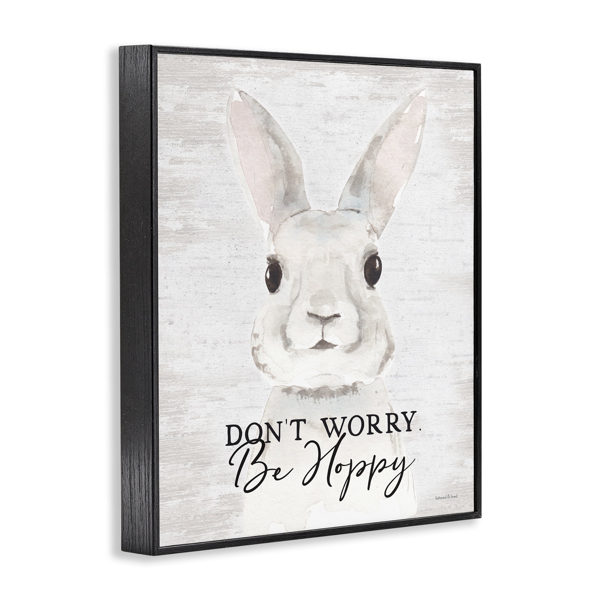 Don't Worry Be Hoppy Easter Bunny Rabbit Pun Black Framed Giclee Art, 16 x 20, By Lettered and Lined