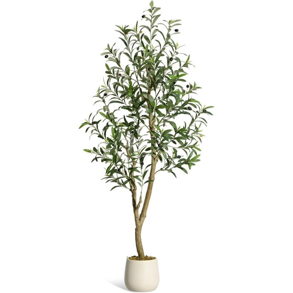 5FT Tall Olive Trees Artificial with Planter, Faux Olive Tree, Artificial Plants with Natural Wood Trunk and Lifelike Fruits for Home Office Decor, 1Pcs