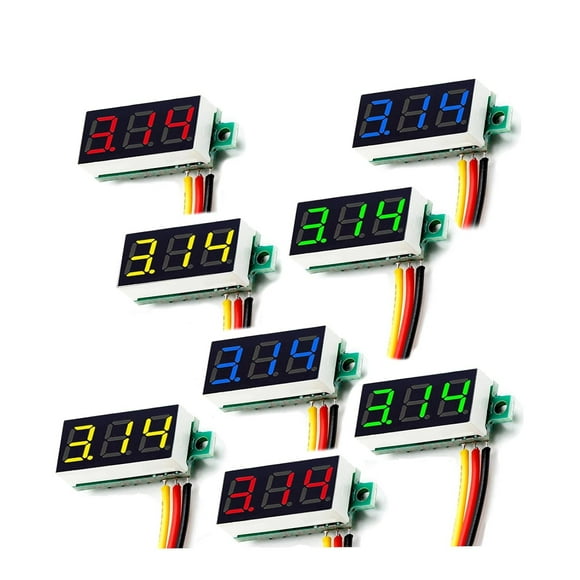 Huggegwe Testeur de Tension, Mini Voltmètre Numérique 0.28 Pouces 3 Fils DC 0-30V Mini Voltmètre Bleu/rouge/vert/jaune Affichage LED Testeur de Tension DC Voltmètre 4 Couleurs Combinées 8 Pcs U2536-21358