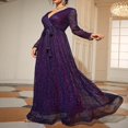 thumbnail image 2 of POINTERTECK Robe à Sequins pour Femmes Manches Longues Col en V Profond Robe de Soirée Robe de Bal Fluide Maxi Longue Robe, 2 of 7