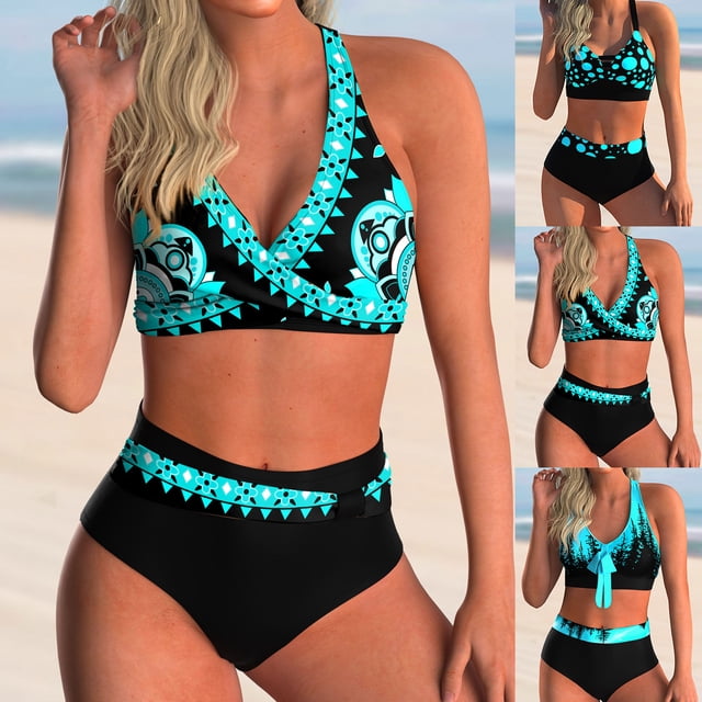 Neinkie Women's Halter Ruffle High Waisted Bikini Two Piece Swimsuits Bathing Suits