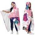 thumbnail image 2 of Wearable Blanket,Pink Butterfly Flower Pattern Hooded Wearable Flannel Blanket for Adults & Teens,Winter Poncho Shawl Wrap Cape Cozy Anti-Pill,50"x60", 2 of 5