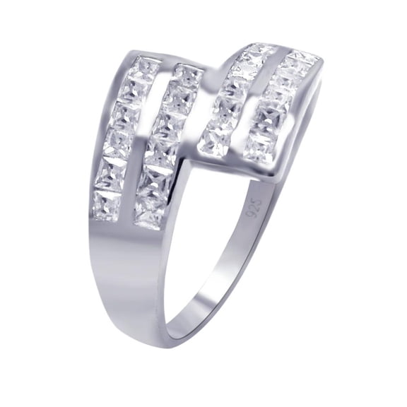 Sterling Silver 925 Rhodium Plated Clear Square Ribbon Ring Band White CZ Jewelry Female Size 5