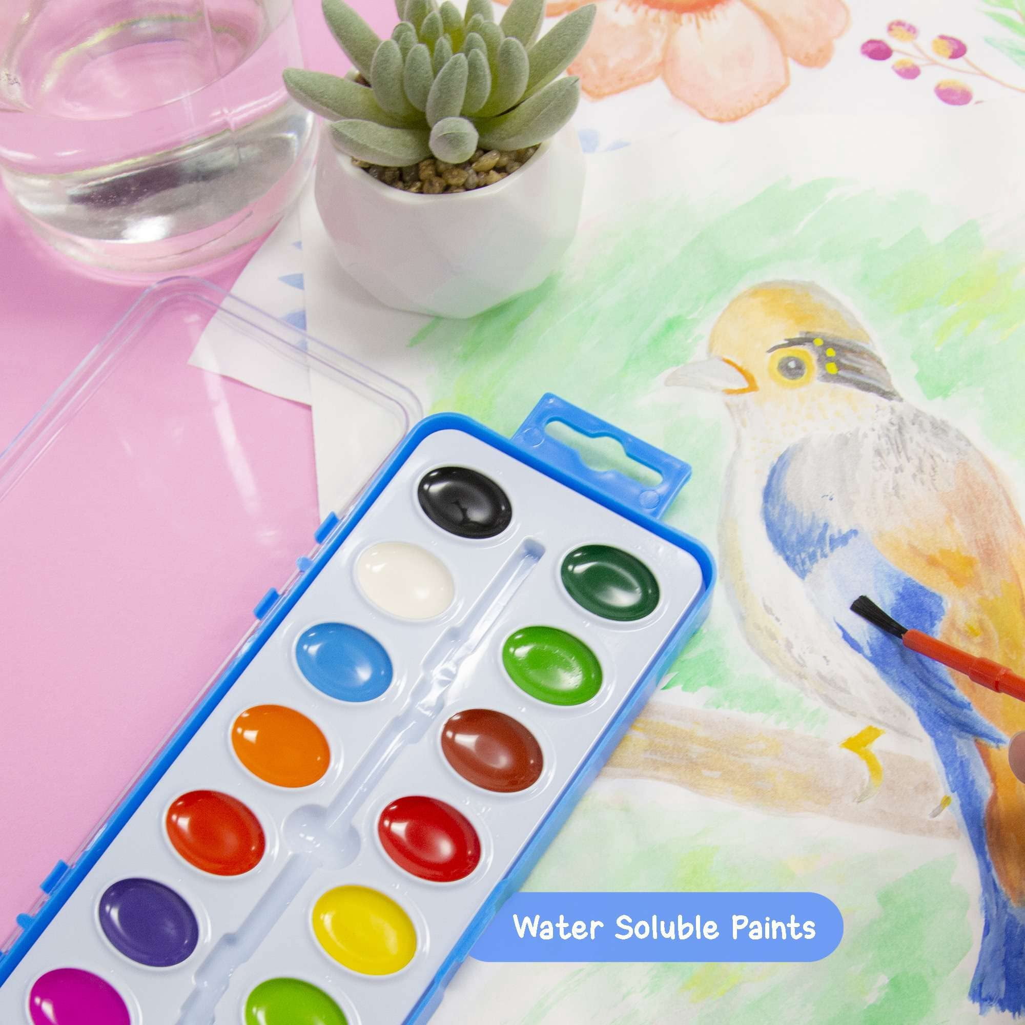 BAZIC Watercolor w/ Brush Semi Moist 16 Color, Non-Toxic Paint Set, 24-Pack