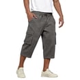 thumbnail image 3 of Mens Capri Pants Cargo Long 3/4 Shorts Below Knee Elastic Waist Multi-Pockets Casual Outdoor Travel Pants Gray 2XL, 3 of 8