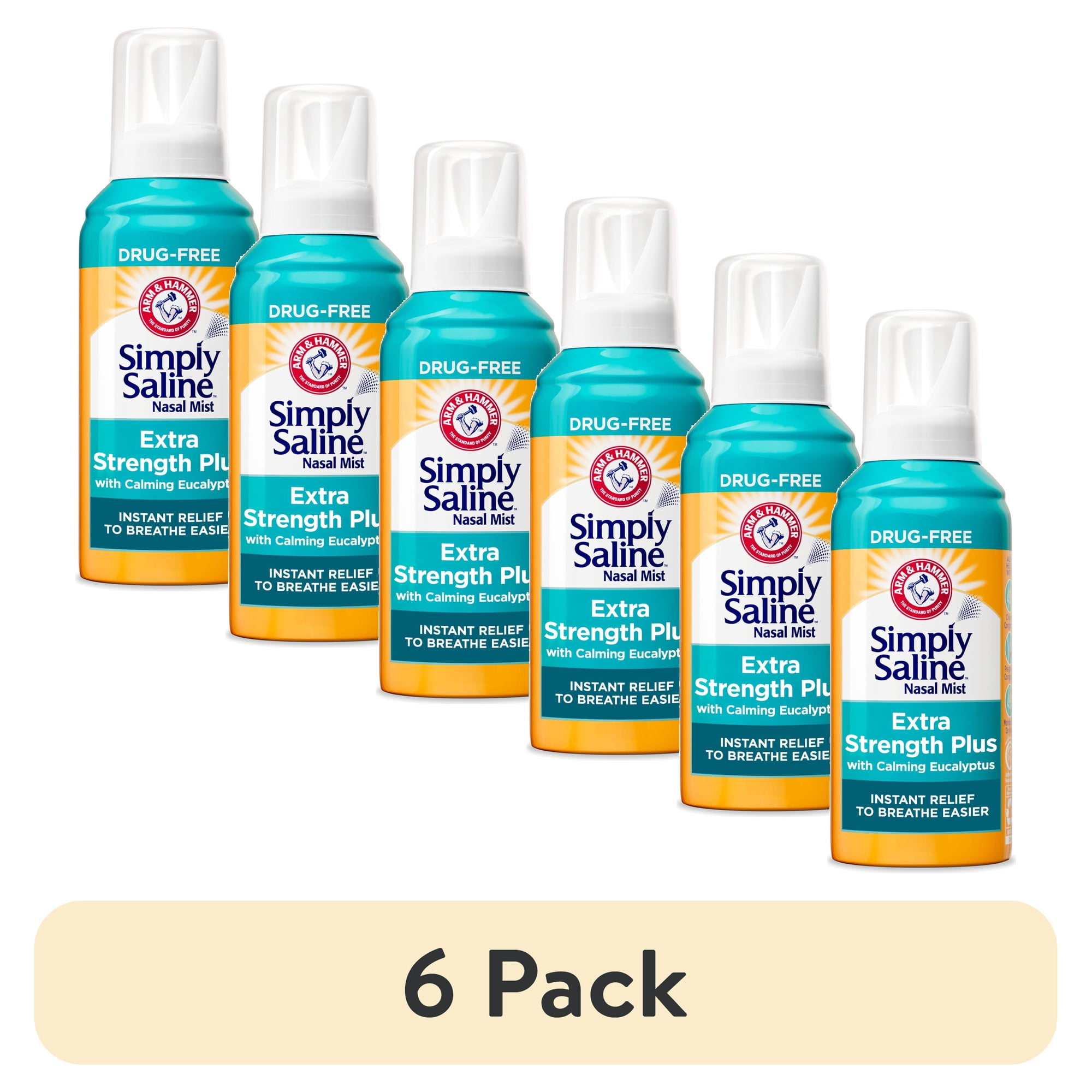 (6 pack) ARM & HAMMER Simply Saline Extra Strength Plus Eucalyptus Nasal Spray for Severe Congestion, 4.6 oz