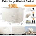 thumbnail image 4 of 108L Extra Large Blanket Basket, 25”x16”x16” Rectangle Woven Cotton Rope Baskets for for Living Room, Toy Storage with Handle- Light Yellow & White, 4 of 13