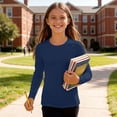 thumbnail image 5 of Boys Girls Long Sleeve Shirts Solid Color Fall Kids soft Crewneck T-Shirts Tops Casual Basic Tees 5-14Y Navy 7-8Years, 5 of 7