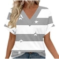 thumbnail image 2 of Nmnitkp Women's Tops, Tees & Blouses Star Striped Print V-Neck Roll Cuff Short Sleeve T-Shirt, Loose Fit Casual Summer Tops for Daily Wear Gray,L, 2 of 6