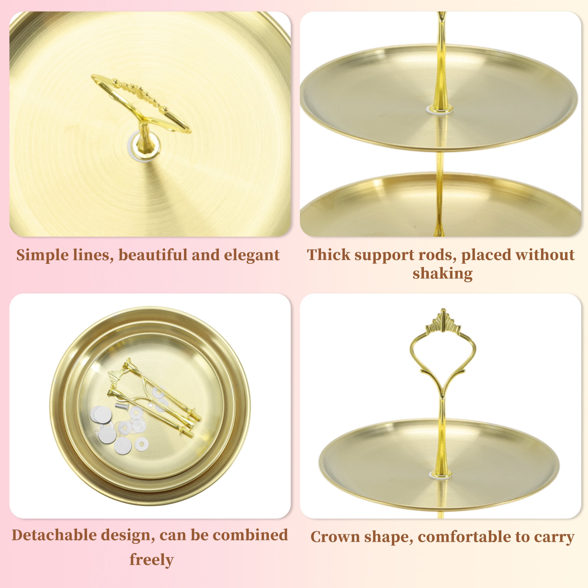 Unique Bargains 3 Tier Dessert Cupcake Stand Holder Cake Tower Gold Tone