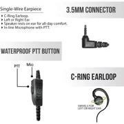 Sonim Klein Curl Wired PTT Headset for XP3 Phone