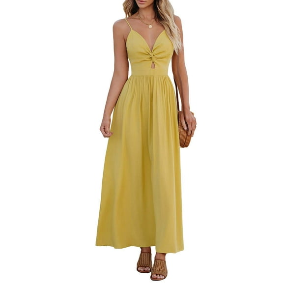 Vestido largo CUPSHE con cuello en V torcido sin mangas y recorte amarillo